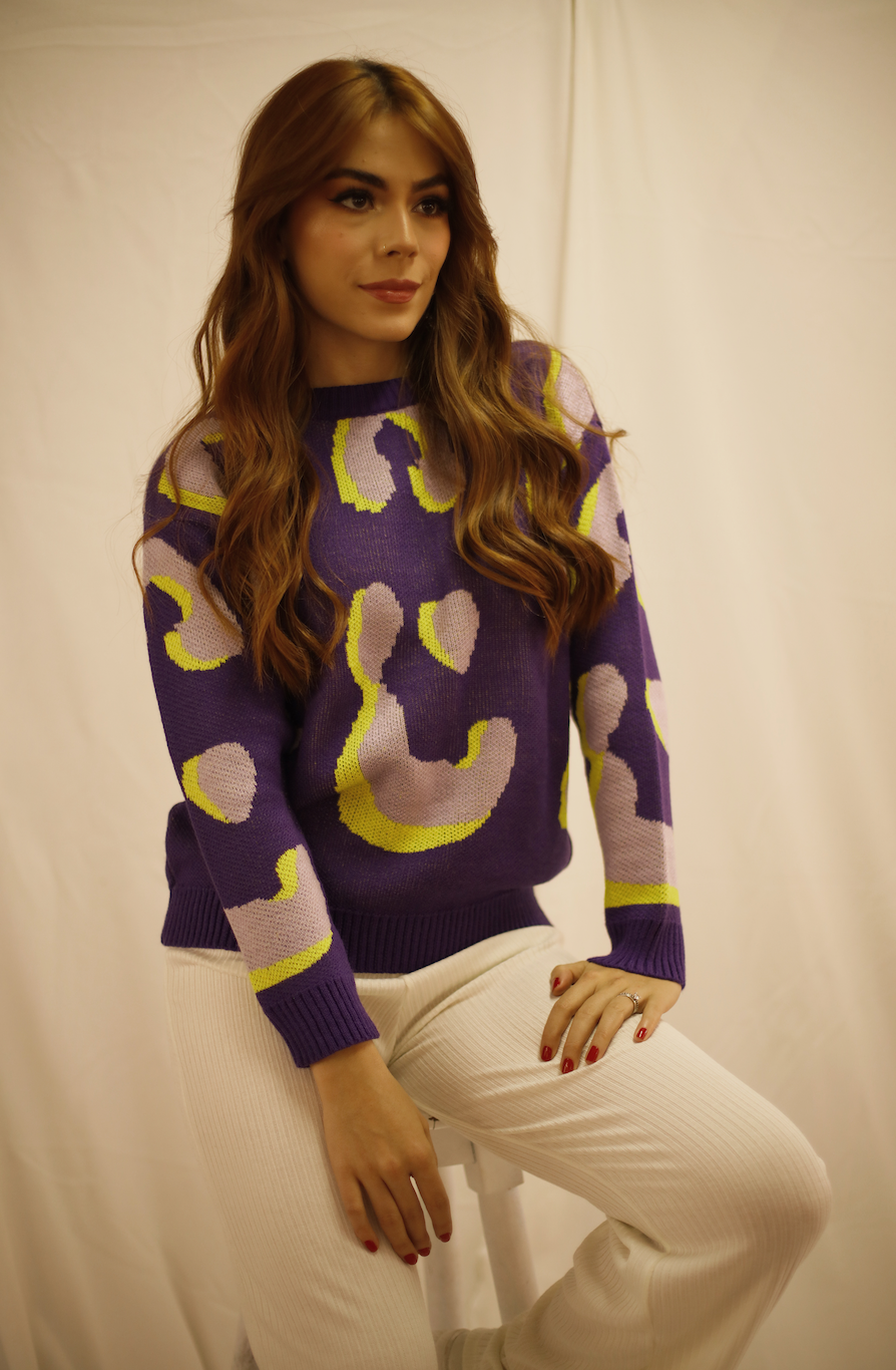 Saco Tejido Morado - Figuras Amarillo