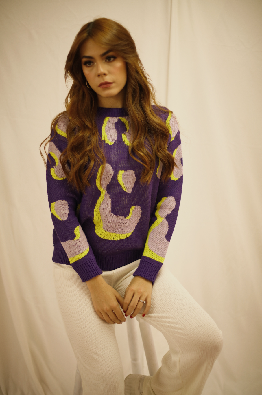 Saco Tejido Morado - Figuras Amarillo