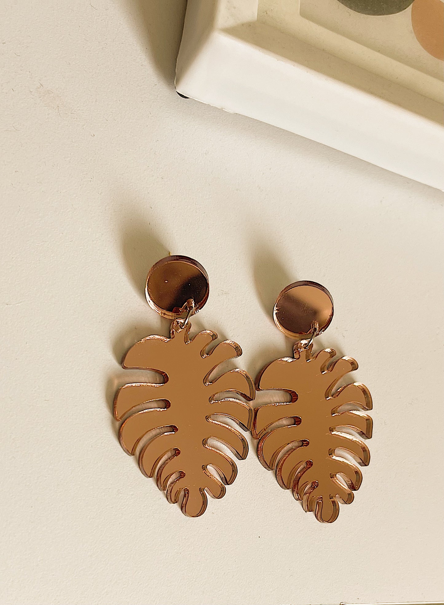Aretes de Hojas - Oro Rosa - Espejo Largos