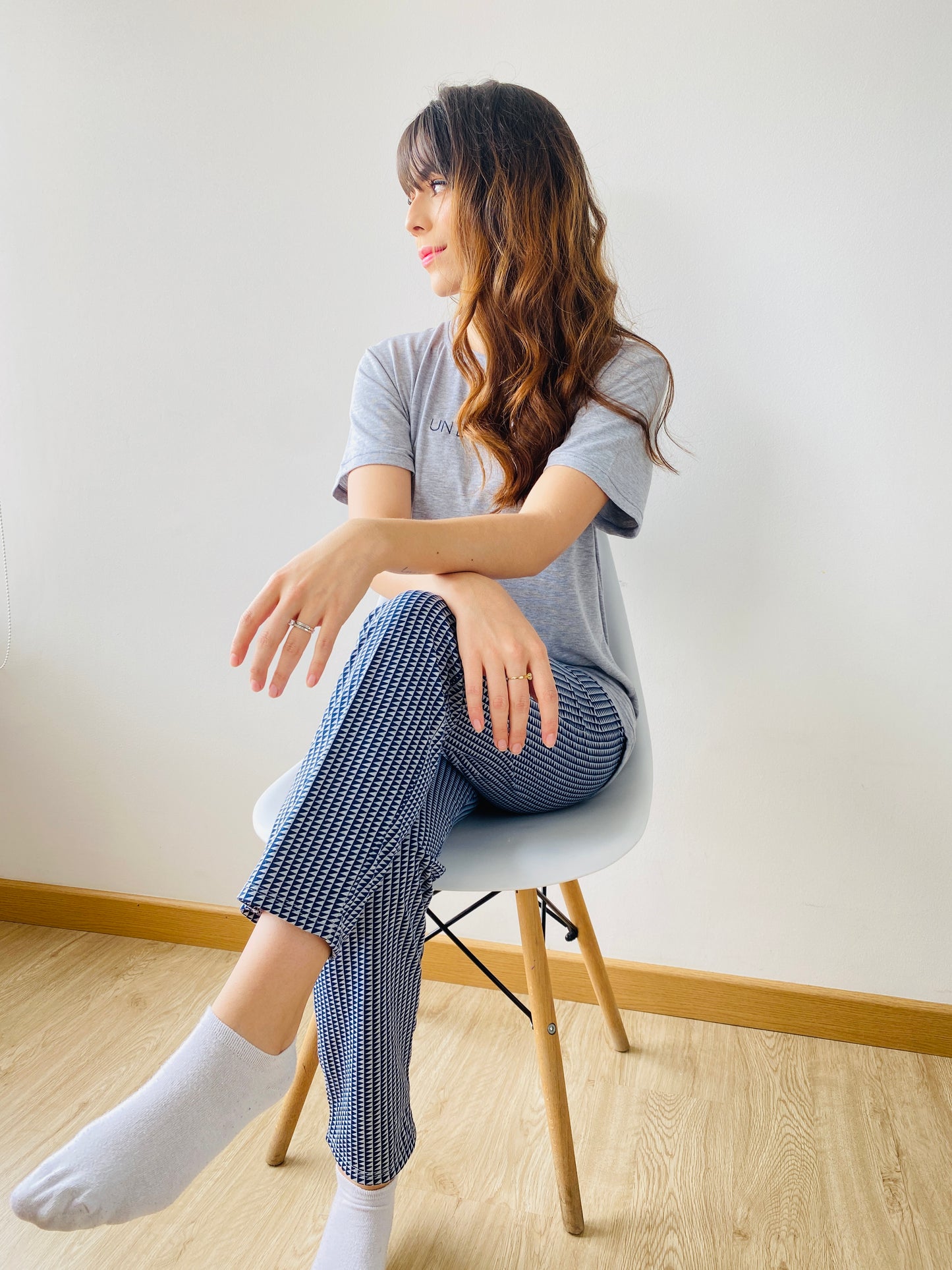 Pijama Algodón Gris -Azul - Un Día A La Vez