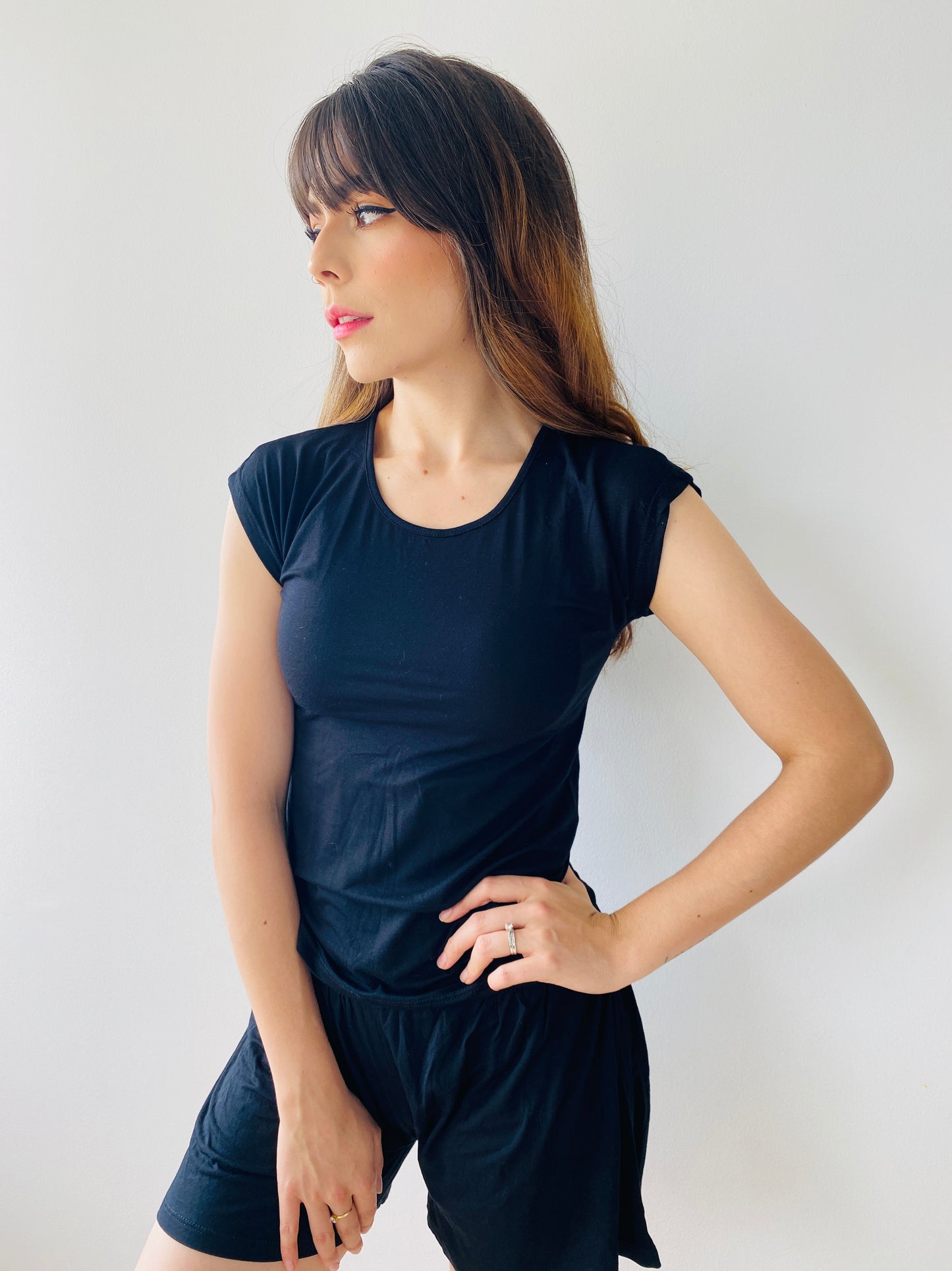 Pijama Color Negro - Manga Corta - Pantalon Corto