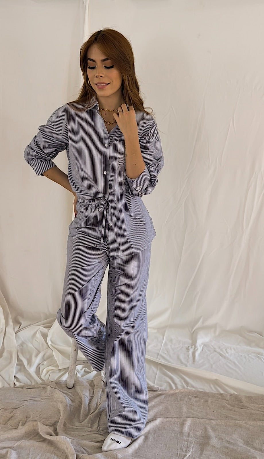 Pijama CIELO - Oversize Rayas Blancas y Azules
