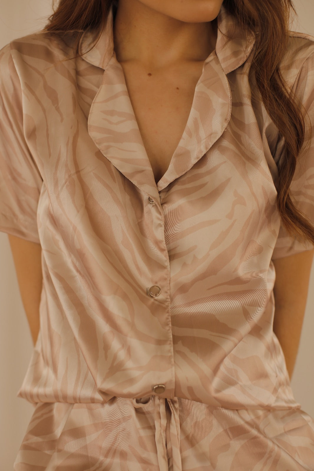 Pijama Animal Print Manga Corta - Beige
