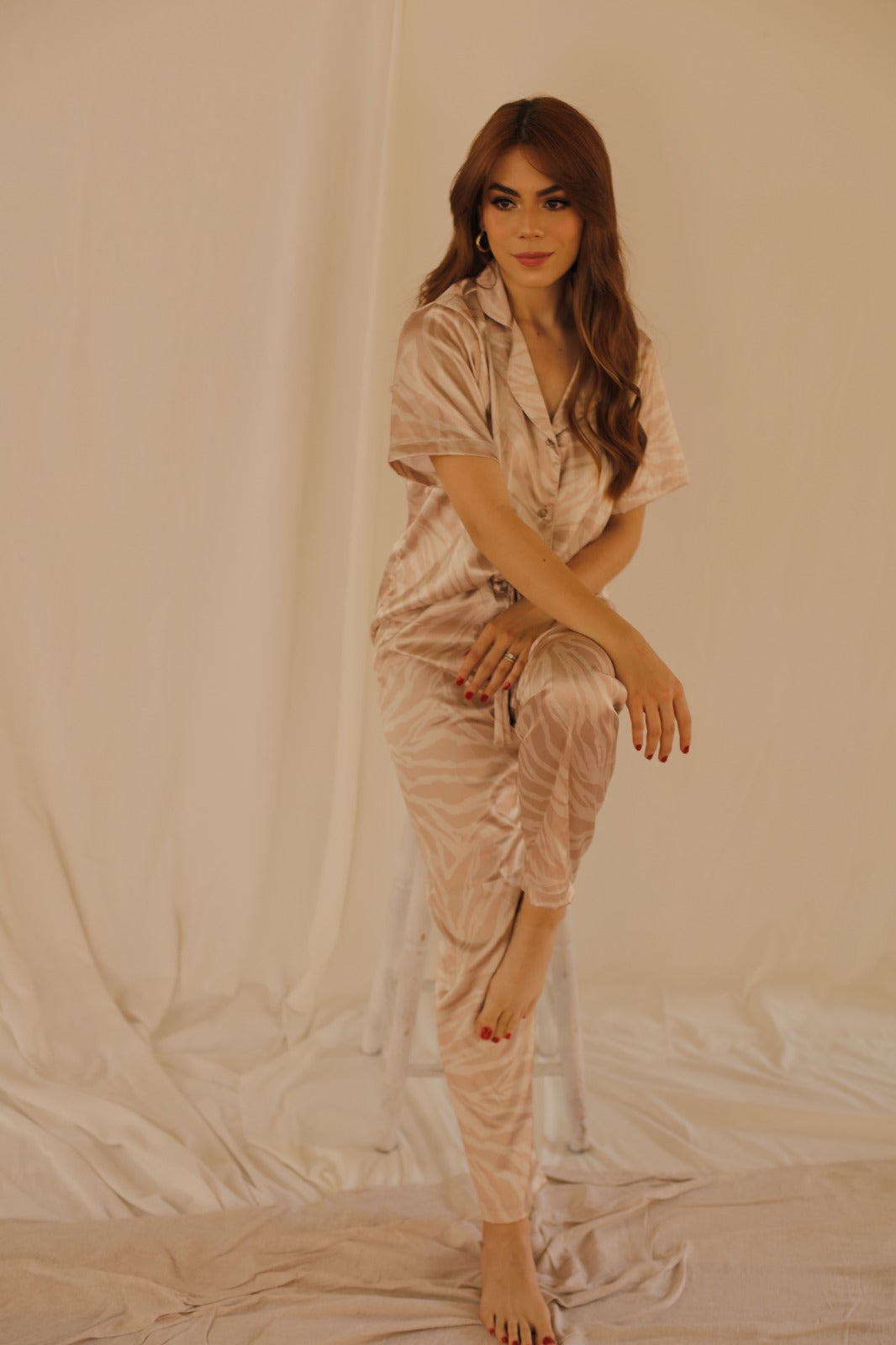 Pijama Animal Print Manga Corta - Beige
