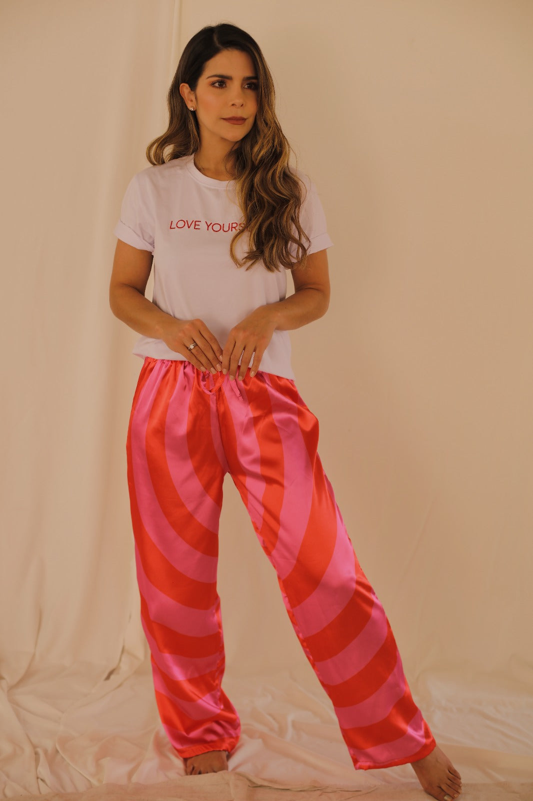 Pijama Pantalón Rojo - Fucsia - Camiseta Algodón Love Yourself