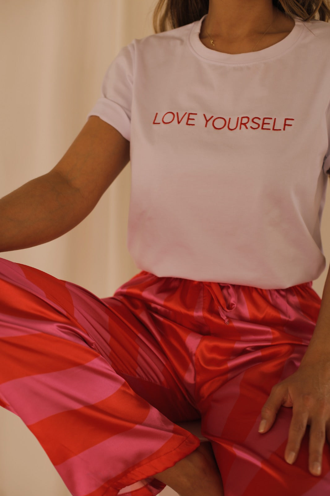 Pijama Pantalón Rojo - Fucsia - Camiseta Algodón Love Yourself