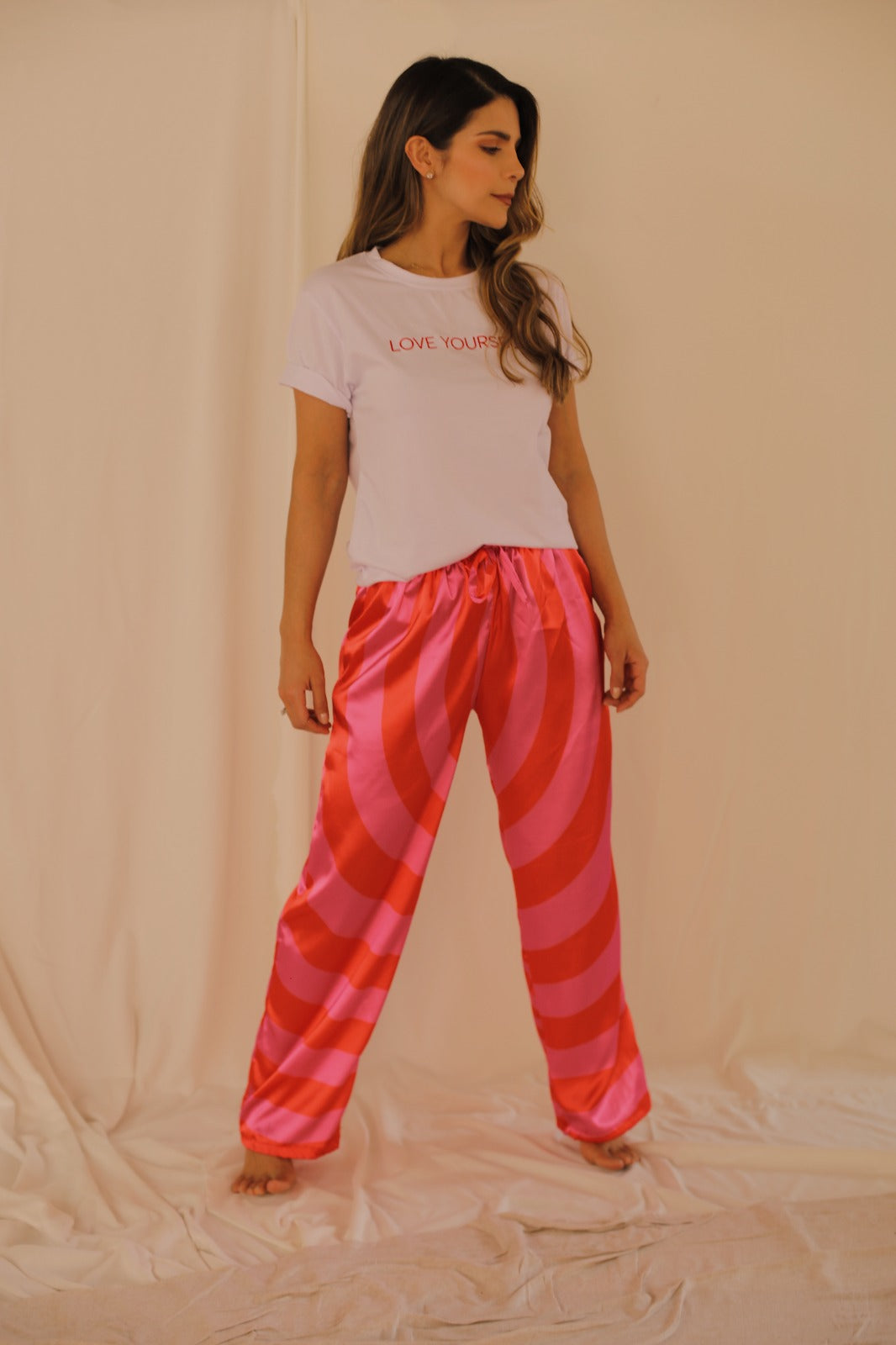 Pijama Pantalón Rojo - Fucsia - Camiseta Algodón Love Yourself