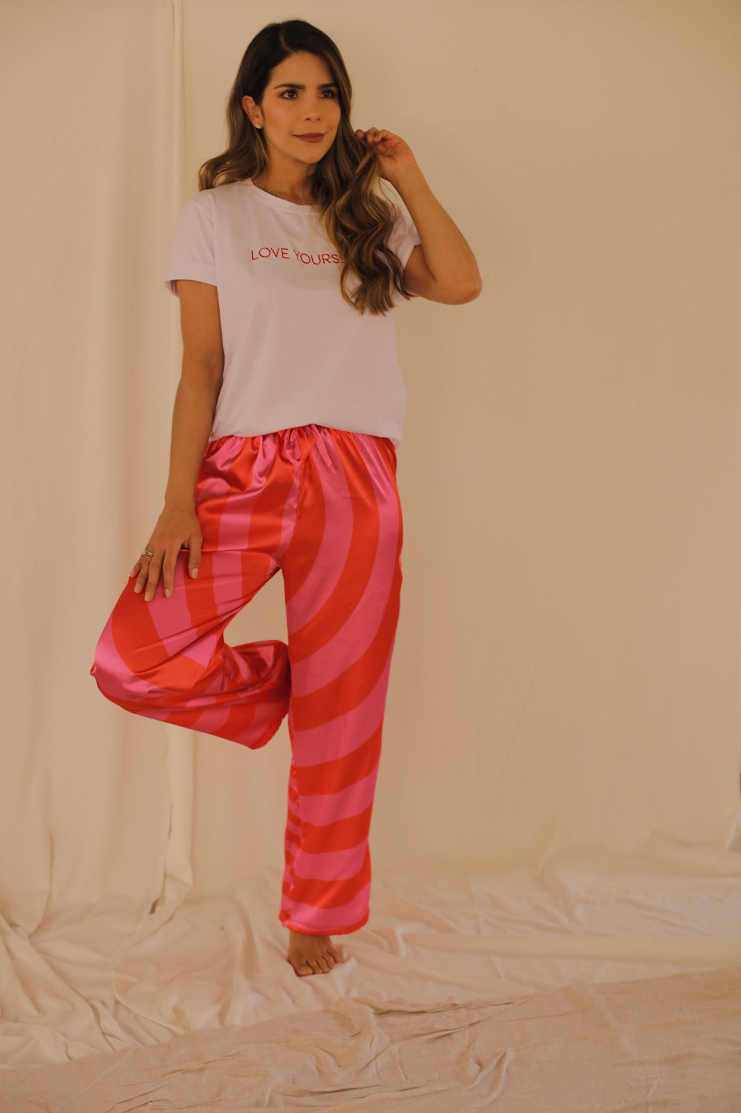 Pijama Pantalón Rojo - Fucsia - Camiseta Algodón Love Yourself