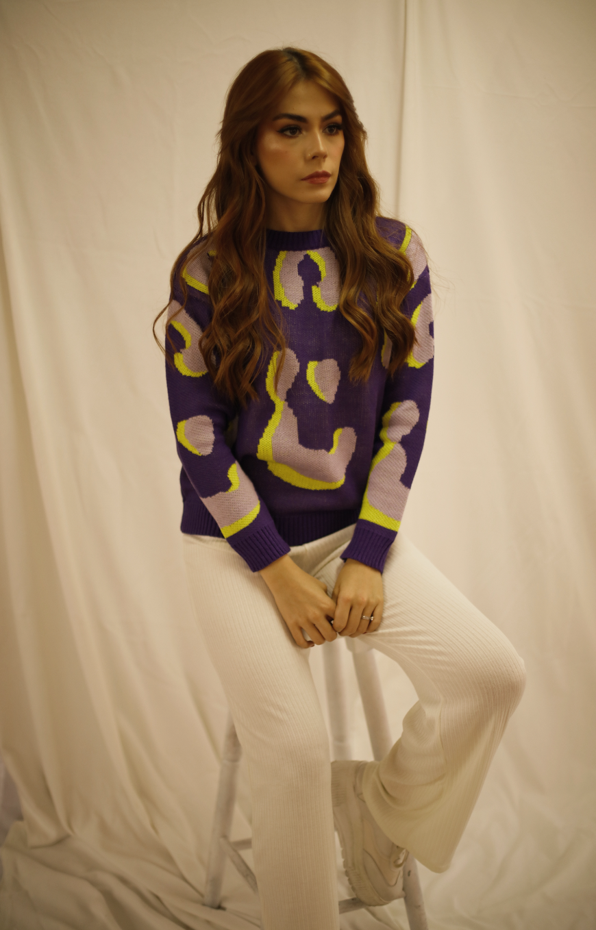 Saco Tejido Morado - Figuras Amarillo