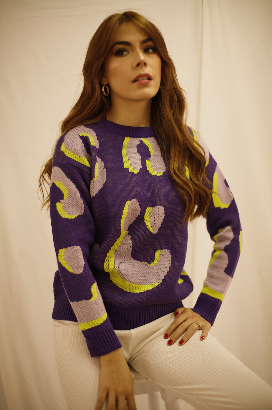 Saco Tejido Morado - Figuras Amarillo