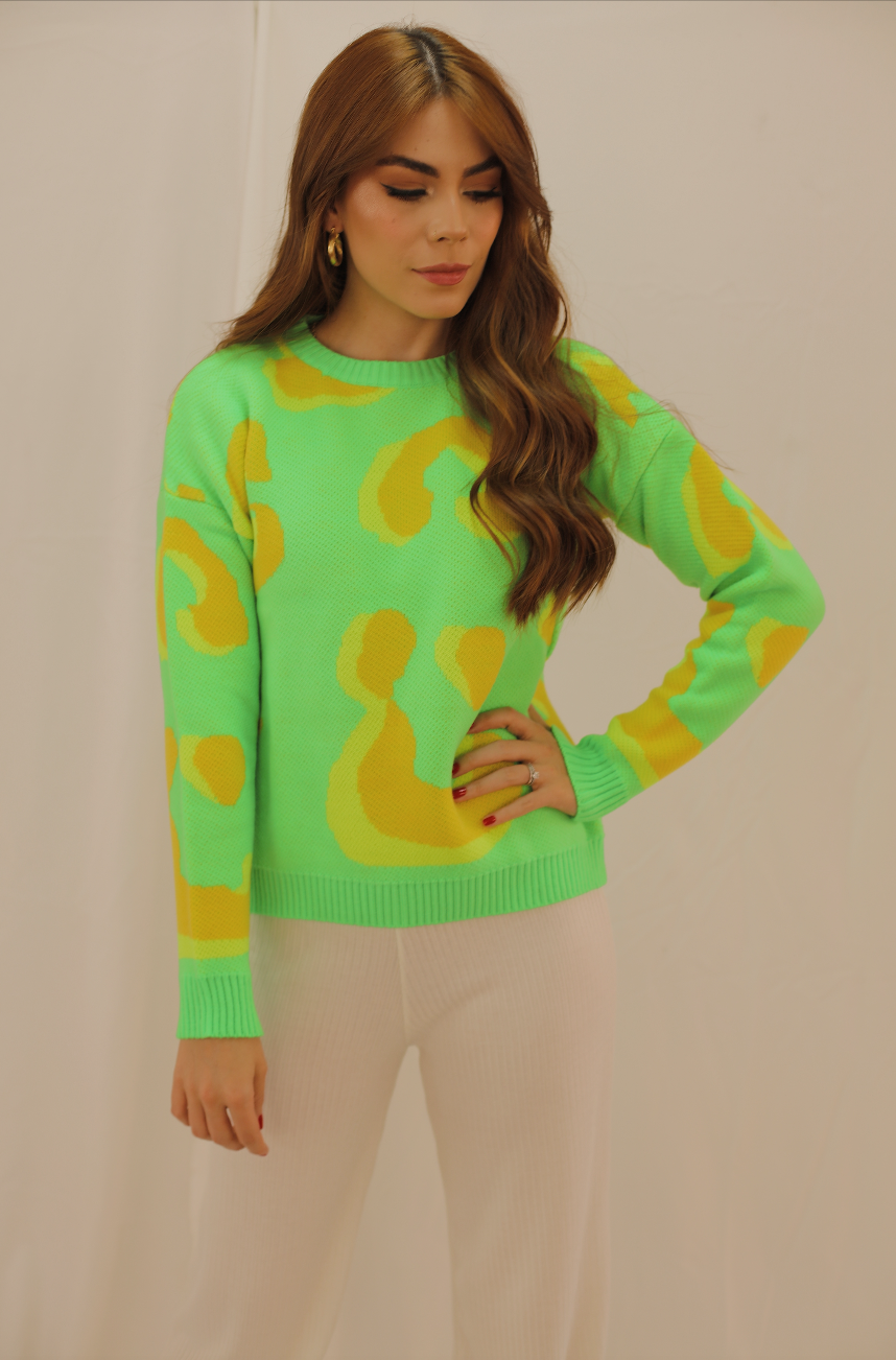 Saco Tejido Verde Limón - Figuras Amarillas