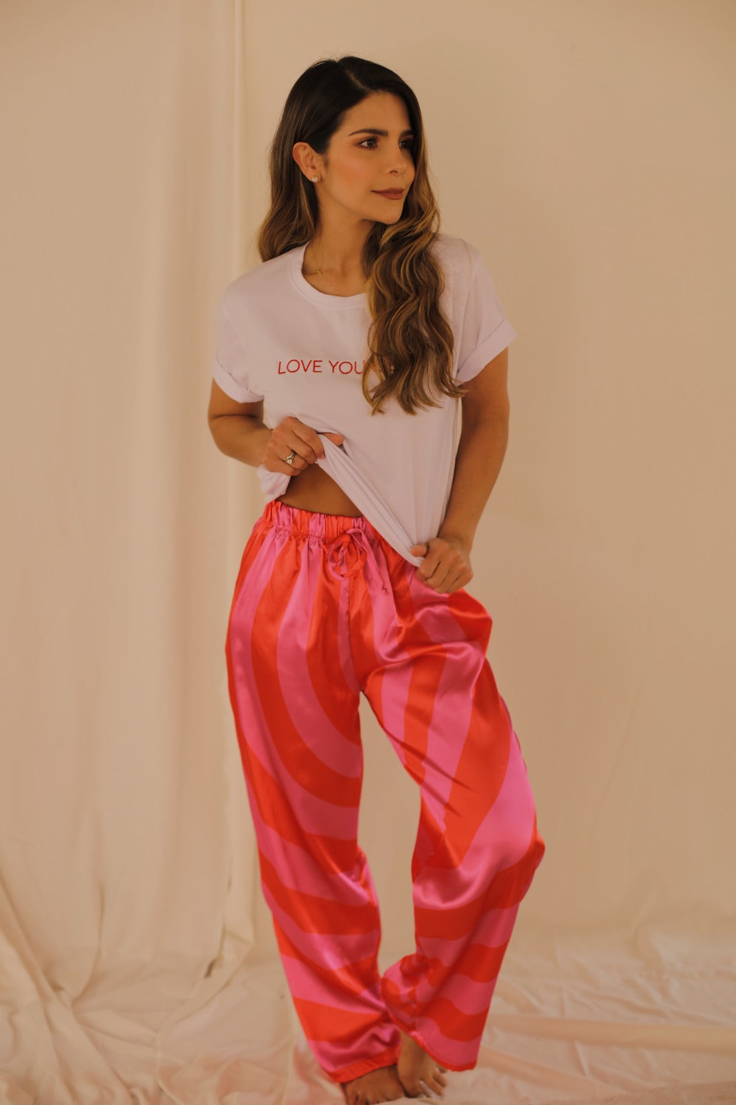 Pijama Pantalón Rojo - Fucsia  - Camiseta Algodón Love Yourself