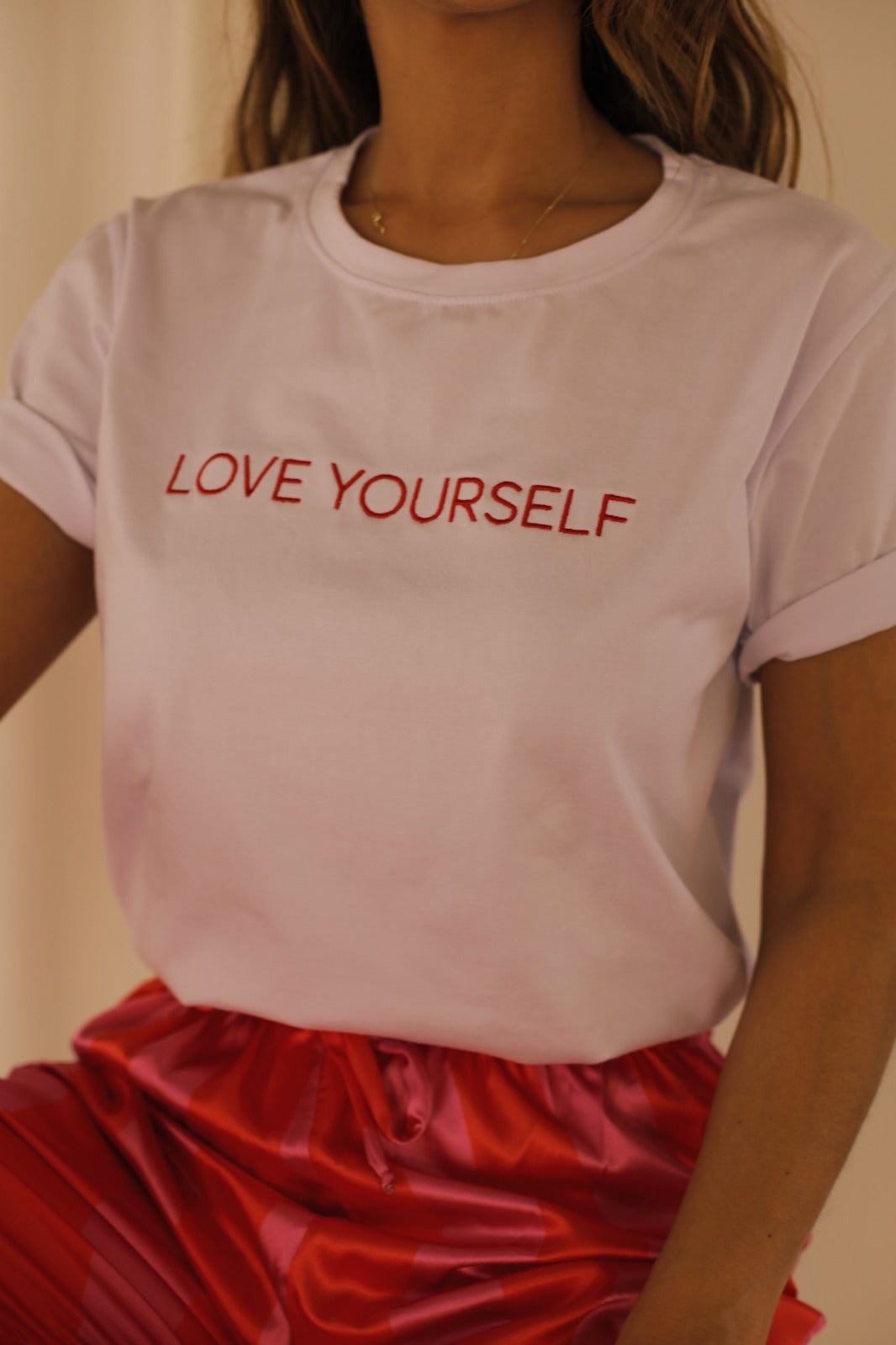 Pijama Pantalón Rojo - Fucsia  - Camiseta Algodón Love Yourself