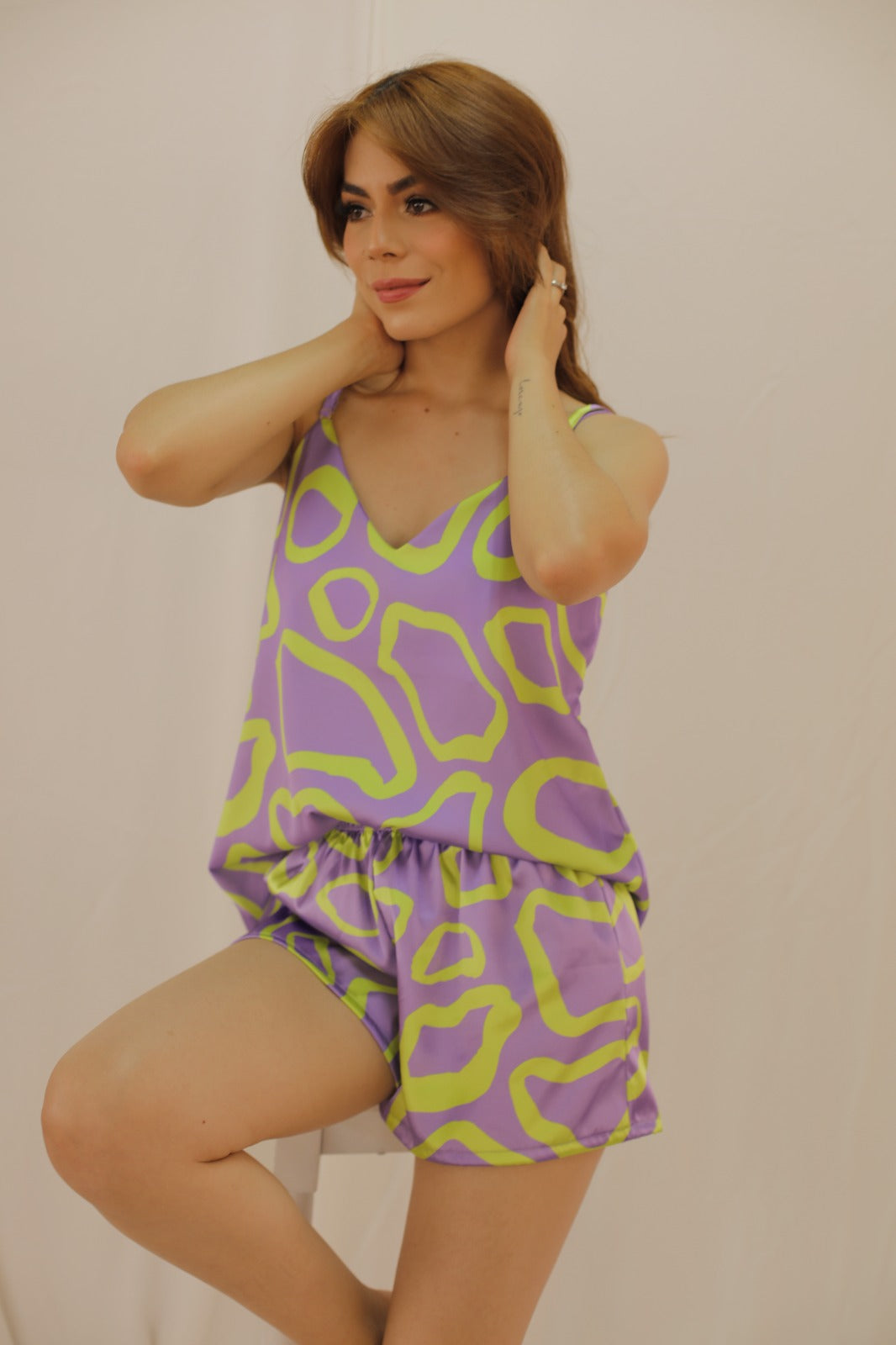 Pijama Animal Print Blusa Tiras Ajustable - Pantalón corto