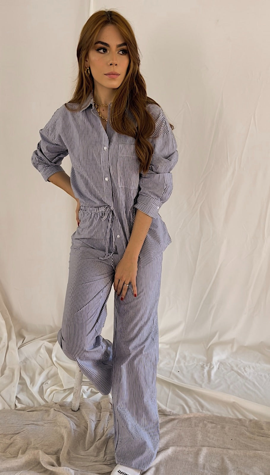 Pijama CIELO - Oversize Rayas Blancas y Azules
