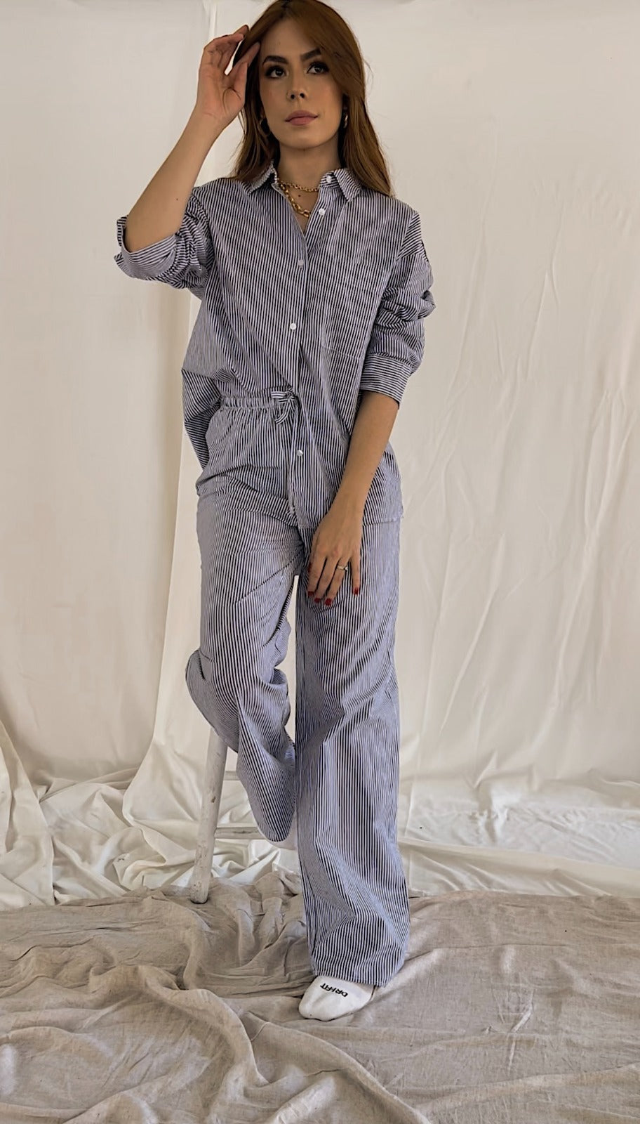 Pijama CIELO - Oversize Rayas Blancas y Azules